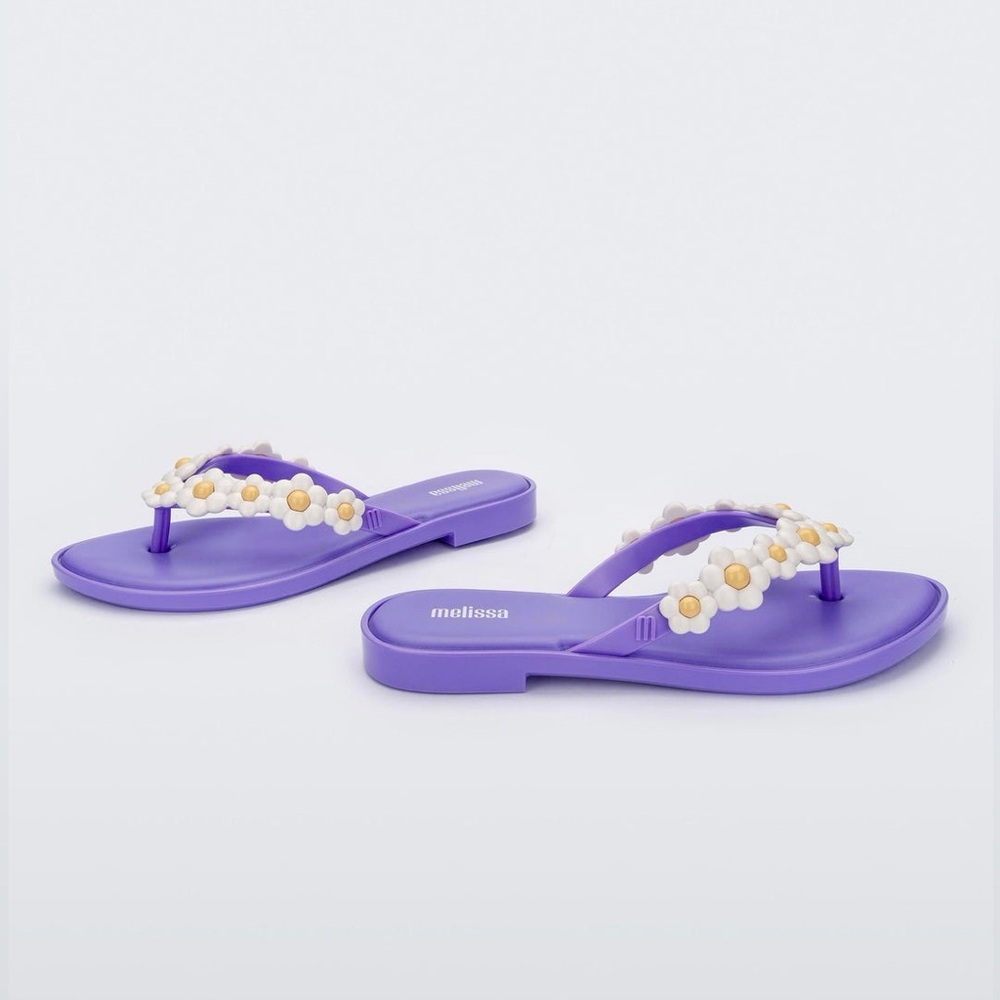Melissa Lavender Sandals with White Floral Design Size 7 - Picture 3 of 8